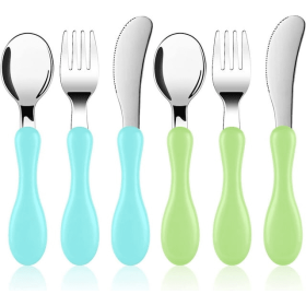Freaki 6PCS Toddler Utensils Set, Toddler Utensils Stainless Steel Fork, Spoon and Knife Set with Silicone Holding Design, Children's Flatware Set, BP