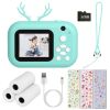 Kids Instant Print Camera 2.4in Digital Zero Ink Selfie Camera 1080P HD Video Recorder Toddler Camera with Dual Lens 3 Roll Print Papers Cute Stickers