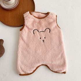 Baby Cartoon Bear Pattern Fleece Sleeveless Romper (Color: Pink, Size/Age: 80 (9-12M))
